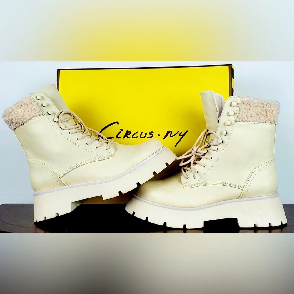 Circus by Sam Edelman Off-White Larsa Ivory Combat Lace-Up Boots New w Box - Picture 4 of 15